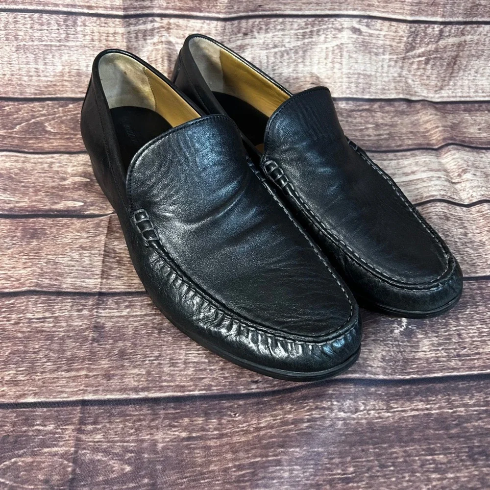 Johnston & Murphy Mens Black Leather Sheepskin Lining Moc Toe Loafers 10.5 M